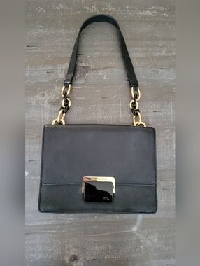 MICHAEL KORS Cynthia Designer Small Leather Shoulder Flap Black Bag